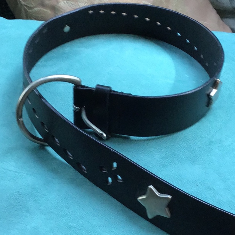 Star studded black leather belt